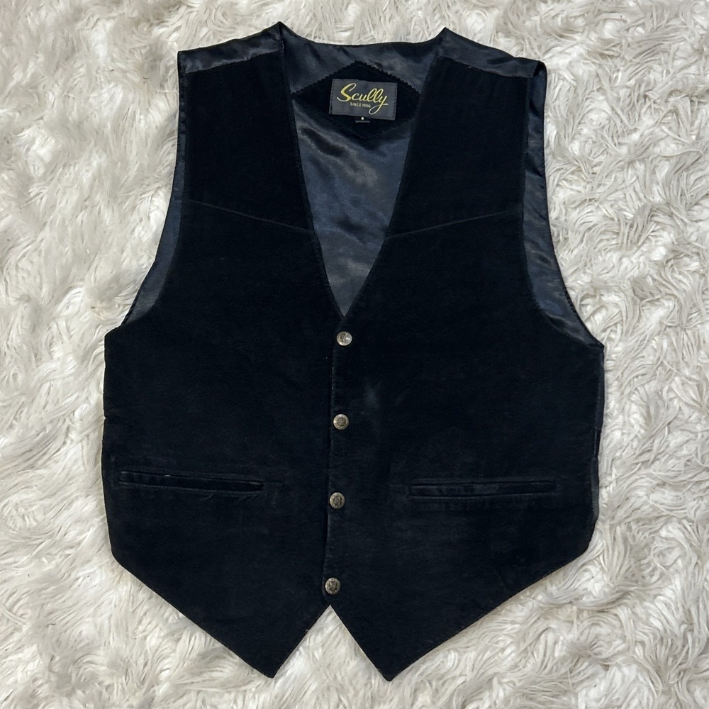 Scully Leather Suede Vest Men's Small Black Western Frontier Cowboy Snap Button